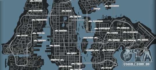 Mapa de carros no GTA 4 - todos os carros em um mapa