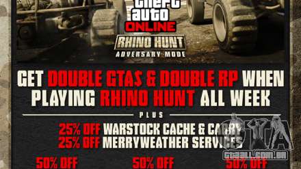 Rhino Caça Semana em GTA Online: bônus de RP e dinheiro, descontos, e muito mais