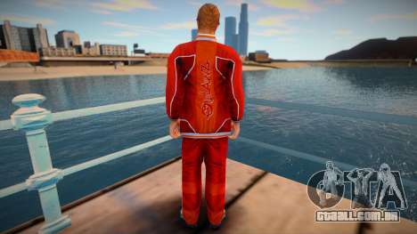 Um personagem em uma jaqueta vermelha do jogo Cr para GTA San Andreas